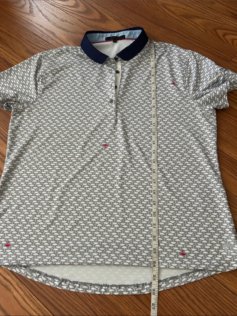 Greyson Grey Patterned Umbrella Polo shirt with Navy Contrast Collar, Golf, XL - Picture 12 of 13